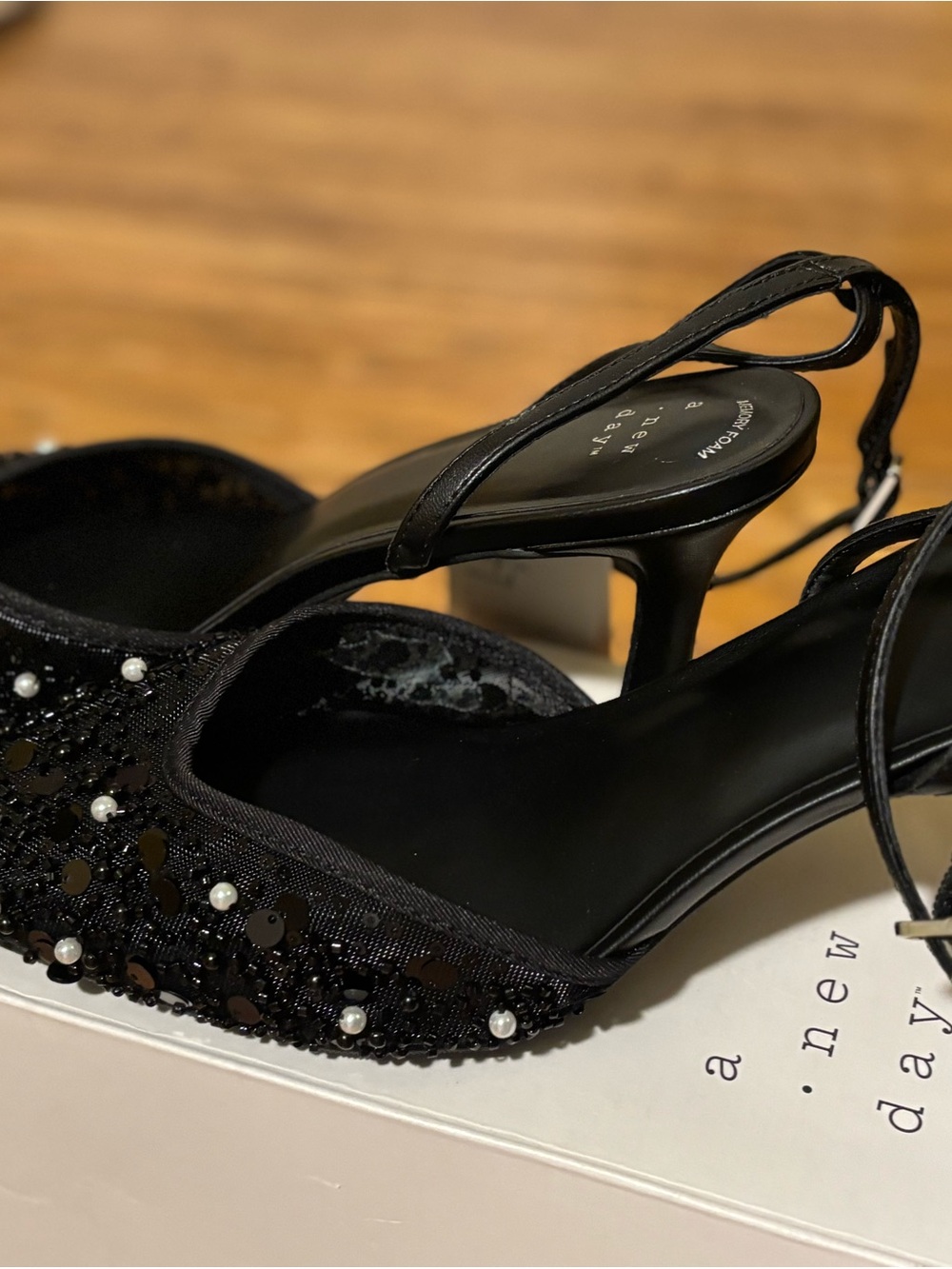 a new day Black Pearl & Sequin Slingback Heels